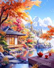 Laden Sie das Bild in den Galerie-Viewer, Diamond Painting - Herbst-Teehaus am See – 40 x 50 cm auf Keilrahmen gespannt