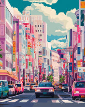 Laden Sie das Bild in den Galerie-Viewer, Diamond Painting - Belebte Straße in Japan – 40 x 50 cm auf Keilrahmen gespannt