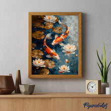 Laden Sie das Bild in den Galerie-Viewer, Diamond Painting - Vintage-Koi-Karpfen und Blumen