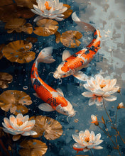 Laden Sie das Bild in den Galerie-Viewer, Diamond Painting - Vintage-Koi-Karpfen und Blumen