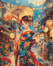 Laden Sie das Bild in den Galerie-Viewer, Diamond Painting - Kimono-Mädchen beim Laternenfest – 40 x 50 cm auf Keilrahmen gespannt
