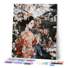 Laden Sie das Bild in den Galerie-Viewer, Diamond Painting - Geisha in einer Vintage-Straße – 40 x 50 cm auf Keilrahmen gespannt