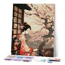 Laden Sie das Bild in den Galerie-Viewer, Diamond Painting - Vintage-Kimono-Dame mit Kirschbüten – 40 x 50 cm auf Keilrahmen gespannt