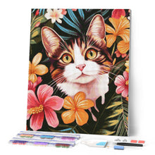 Laden Sie das Bild in den Galerie-Viewer, Diamond Painting - Katze mit tropischen Blumen