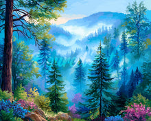 Laden Sie das Bild in den Galerie-Viewer, Diamond Painting - Nebliges Kiefern-Tal