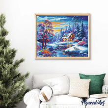 Laden Sie das Bild in den Galerie-Viewer, Diamond Painting - Winterliches Flusscottage