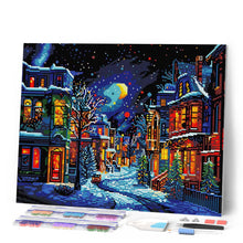 Laden Sie das Bild in den Galerie-Viewer, Diamond Painting - Halbmond im Winter – 40 x 50 cm auf Keilrahmen gespannt