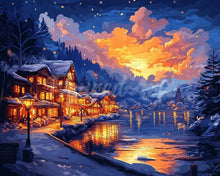 Laden Sie das Bild in den Galerie-Viewer, Diamond Painting - Leuchtendes Dorf am See