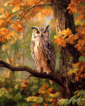 Laden Sie das Bild in den Galerie-Viewer, Diamond Painting - Eule unter goldenen Blättern