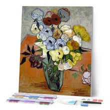 Laden Sie das Bild in den Galerie-Viewer, Diamond Painting - Stillleben mit Vase mit Rosen und Anemonen - Van Gogh
