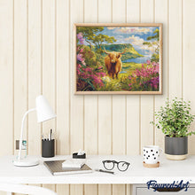 Laden Sie das Bild in den Galerie-Viewer, Diamond Painting - Highland Cow Frühlings-Tal