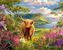 Laden Sie das Bild in den Galerie-Viewer, Diamond Painting - Highland Cow Frühlings-Tal