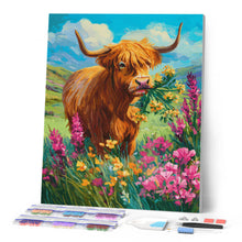 Laden Sie das Bild in den Galerie-Viewer, Diamond Painting - Highland Cow Blumenparadies