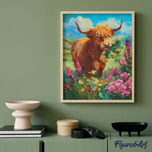 Laden Sie das Bild in den Galerie-Viewer, Diamond Painting - Highland Cow Blumenparadies