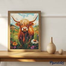 Laden Sie das Bild in den Galerie-Viewer, Diamond Painting - Highland Cow Wildblumen Porträt