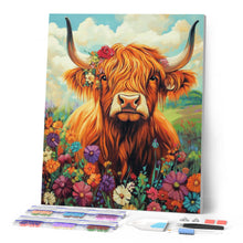 Laden Sie das Bild in den Galerie-Viewer, Diamond Painting - Highland Cow Blumen Porträt
