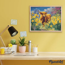 Laden Sie das Bild in den Galerie-Viewer, Diamond Painting - Highland Cow und Narzissen