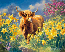 Laden Sie das Bild in den Galerie-Viewer, Diamond Painting - Highland Cow und Narzissen