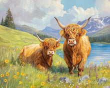 Laden Sie das Bild in den Galerie-Viewer, Diamond Painting - Highland Cow Familie am See