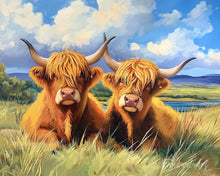 Laden Sie das Bild in den Galerie-Viewer, Diamond Painting - Highland Cow goldenes Feld