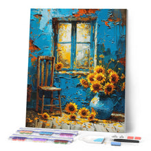 Laden Sie das Bild in den Galerie-Viewer, Diamond Painting - Sonnenblumen am blauen Fenster
