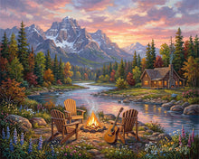 Laden Sie das Bild in den Galerie-Viewer, Diamond Painting - Lagerfeuerglanz am Flussufer