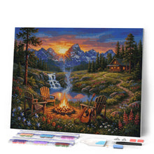 Laden Sie das Bild in den Galerie-Viewer, Diamond Painting - Lagerfeuer Rückzugsort am Berg