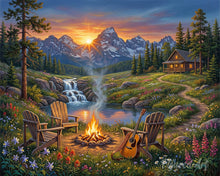 Laden Sie das Bild in den Galerie-Viewer, Diamond Painting - Lagerfeuer Rückzugsort am Berg
