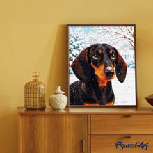 Laden Sie das Bild in den Galerie-Viewer, Diamond Painting - Winterliches Dackelporträt