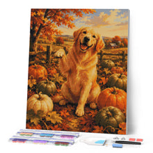 Laden Sie das Bild in den Galerie-Viewer, Diamond Painting - Golden Retriever im Kürbisfeld
