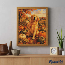 Laden Sie das Bild in den Galerie-Viewer, Diamond Painting - Golden Retriever im Kürbisfeld