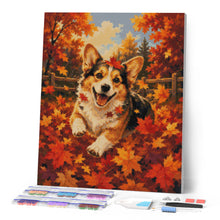 Laden Sie das Bild in den Galerie-Viewer, Diamond Painting - Fröhlicher Corgi im Herbstlaub
