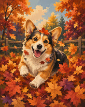 Laden Sie das Bild in den Galerie-Viewer, Diamond Painting - Fröhlicher Corgi im Herbstlaub