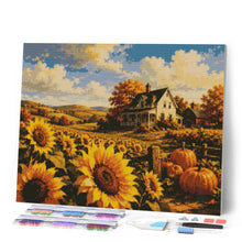 Laden Sie das Bild in den Galerie-Viewer, Diamond Painting - Sonnenblumenfeld und Weißes Bauernhaus