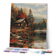 Laden Sie das Bild in den Galerie-Viewer, Diamond Painting - Gemütliche Hütte am Herbstsee
