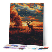 Laden Sie das Bild in den Galerie-Viewer, Diamond Painting - Majestätischer Hirsch im Herbstsonnenuntergang
