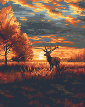 Laden Sie das Bild in den Galerie-Viewer, Diamond Painting - Majestätischer Hirsch im Herbstsonnenuntergang