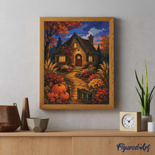 Laden Sie das Bild in den Galerie-Viewer, Diamond Painting - Leuchtendes Kürbiscottage in der Dämmerung