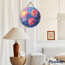 Laden Sie das Bild in den Galerie-Viewer, Diamond Painting auf Holzscheibe - Hibiskus bei Sonnenuntergang