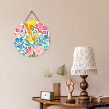 Laden Sie das Bild in den Galerie-Viewer, Diamond Painting auf Holzscheibe - Buntes Blumenmuster