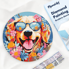 Laden Sie das Bild in den Galerie-Viewer, Diamond Painting auf Holzscheibe - Fantasie-Hund und Blumen