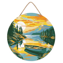 Laden Sie das Bild in den Galerie-Viewer, Diamond Painting auf Holzscheibe - Bergsee mit Kanu