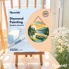 Laden Sie das Bild in den Galerie-Viewer, Diamond Painting auf Holzscheibe - Bergsee mit Kanu