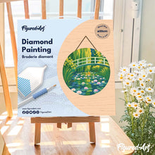 Laden Sie das Bild in den Galerie-Viewer, Diamond Painting auf Holzscheibe - Seerosen und japanische Brücke - Monet