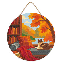 Laden Sie das Bild in den Galerie-Viewer, Diamond Painting auf Holzscheibe - Herbstblick der Katze