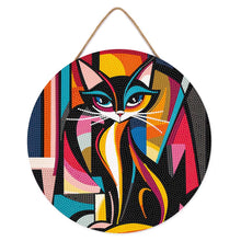 Laden Sie das Bild in den Galerie-Viewer, Diamond Painting auf Holzscheibe - Kühne Abstrakte Katze