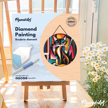 Laden Sie das Bild in den Galerie-Viewer, Diamond Painting auf Holzscheibe - Kühne Abstrakte Katze