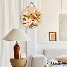 Laden Sie das Bild in den Galerie-Viewer, Diamond Painting auf Holzscheibe - Nachtigall und Magnolien