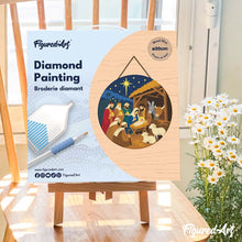 Laden Sie das Bild in den Galerie-Viewer, Diamond Painting auf Holzscheibe - Weihnachtskrippe