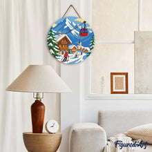 Laden Sie das Bild in den Galerie-Viewer, Diamond Painting auf Holzscheibe - Winterurlaub in den Alpen